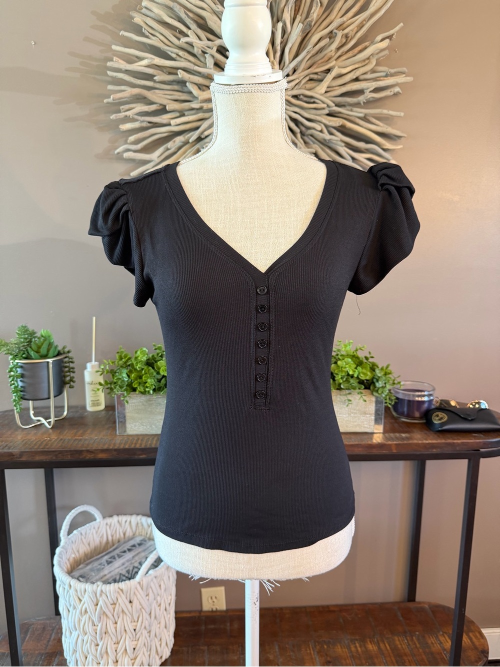 Eye Candy ruffled short sleeve stretchy Ribbed tee